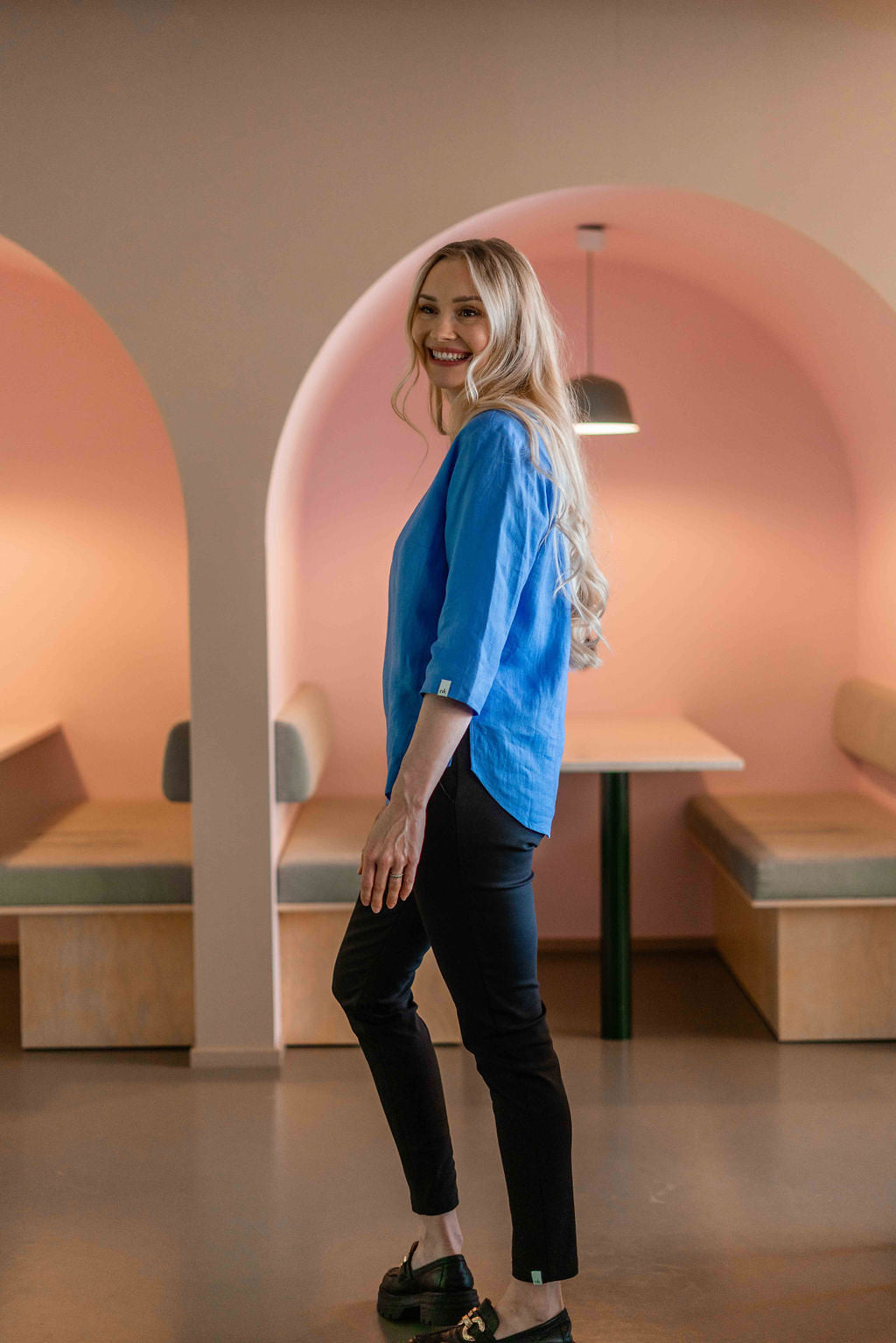 Classic Linen Blouse, Marina Blue