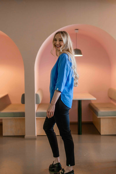 Classic Linen Blouse, Marina Blue