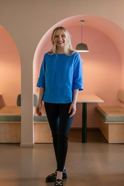 Classic Linen Blouse, Marina Blue