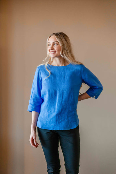 Classic Linen Blouse, Marina Blue
