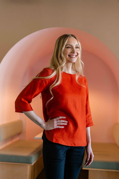Classic Linen Blouse, Burnt Orange