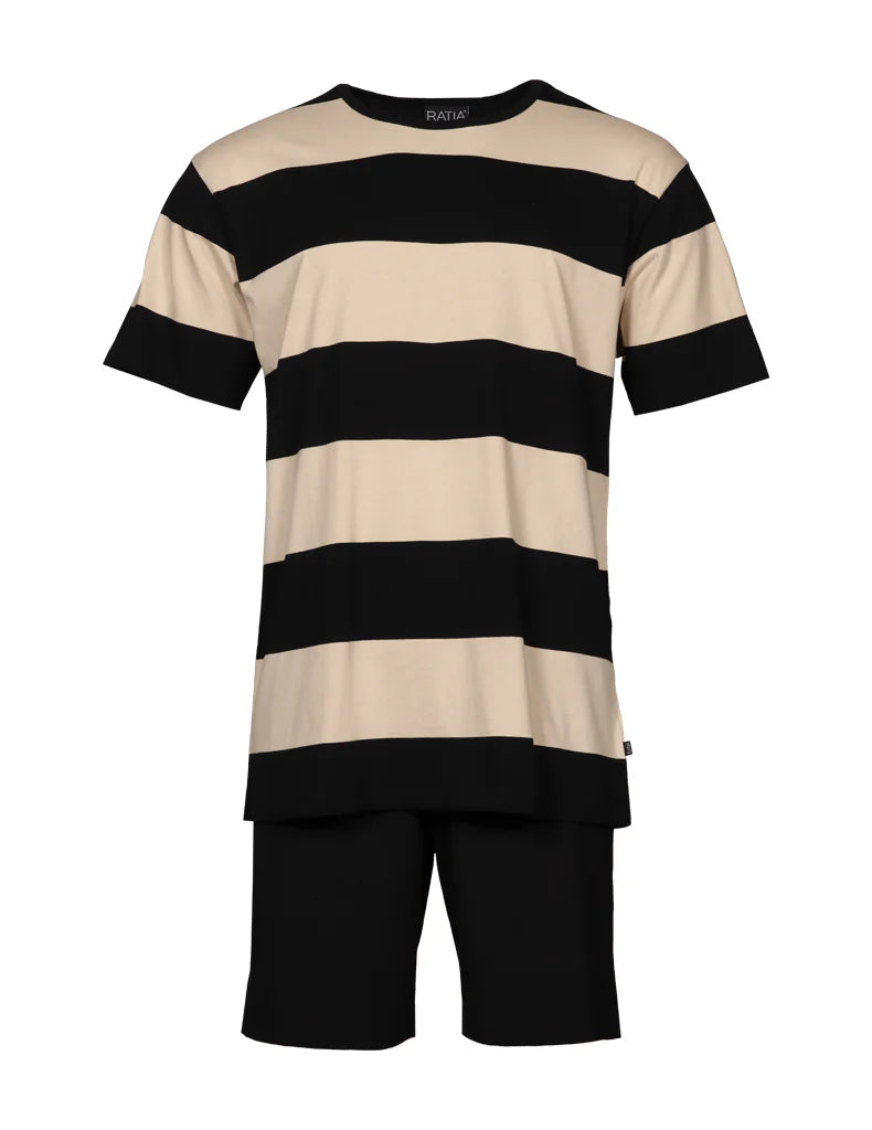 Ratia Shortsipyjama, Unisex Musta/Beige
