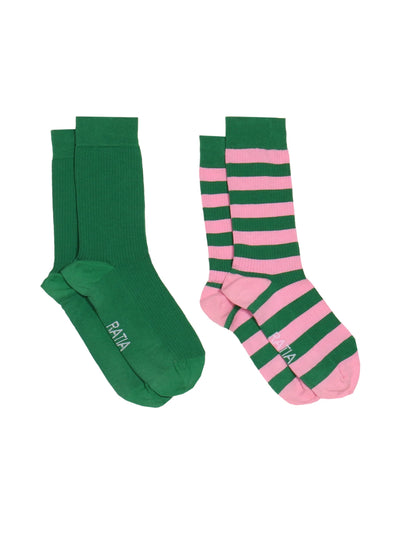Aikuisten Sukat 2 Paria Raita, Vihreä/Pinkki