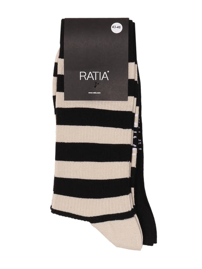 Aikuisten Sukat 2 Paria Raita, Musta/Hiekka