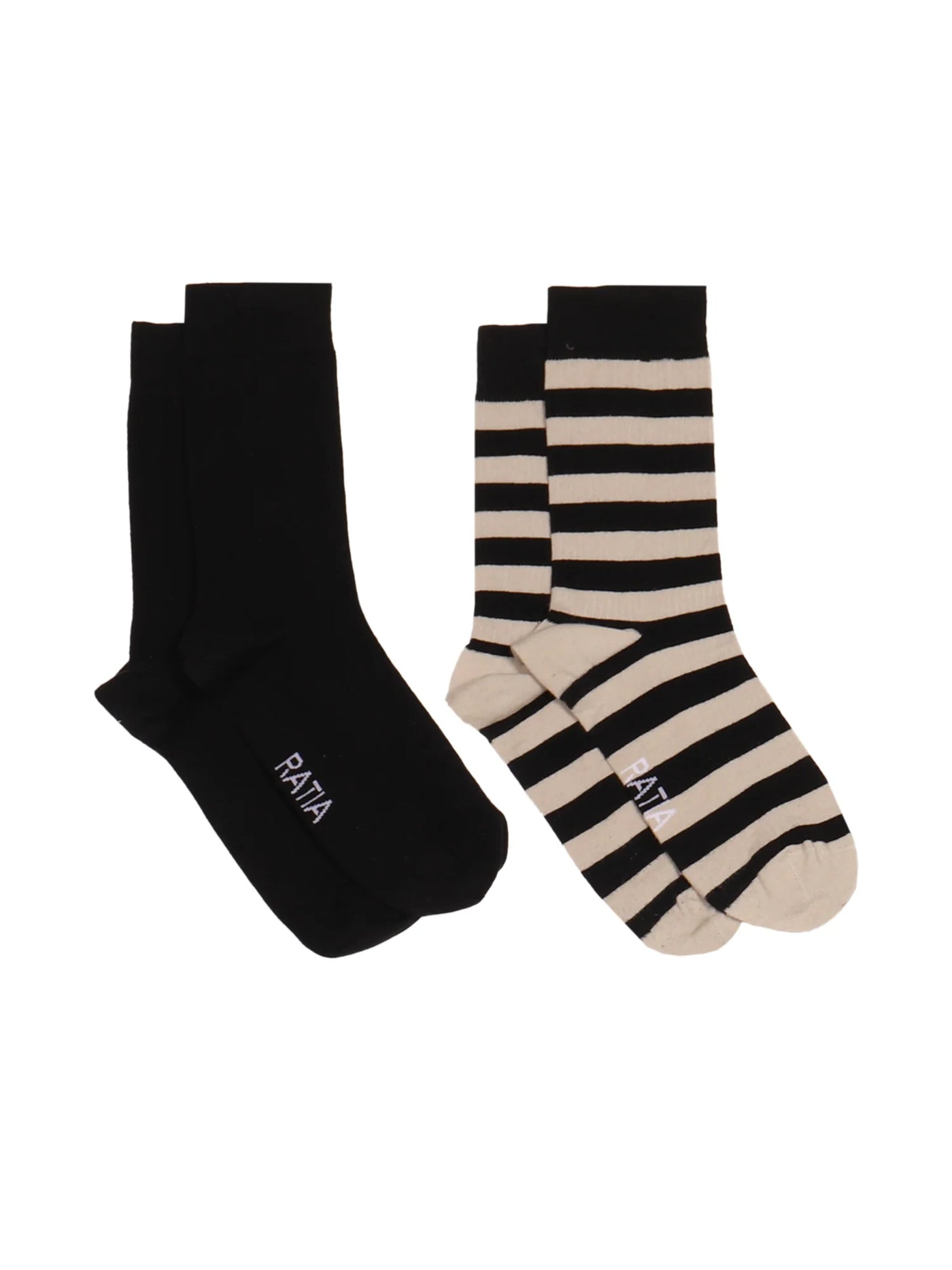 Aikuisten Sukat 2 Paria Raita, Musta/Hiekka