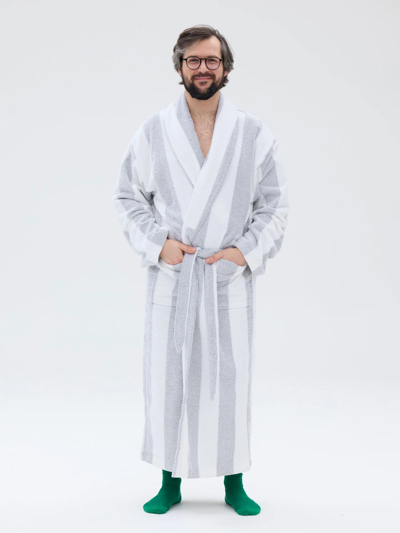 Unisex Kylpytakki, Pippuriraita Harmaa/Valkoinen