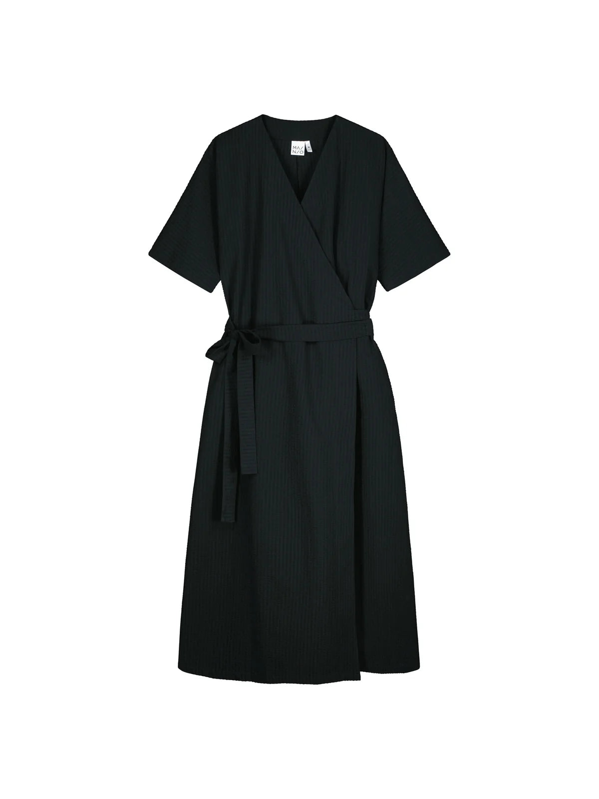 Seersucker Wrap Dress, Black