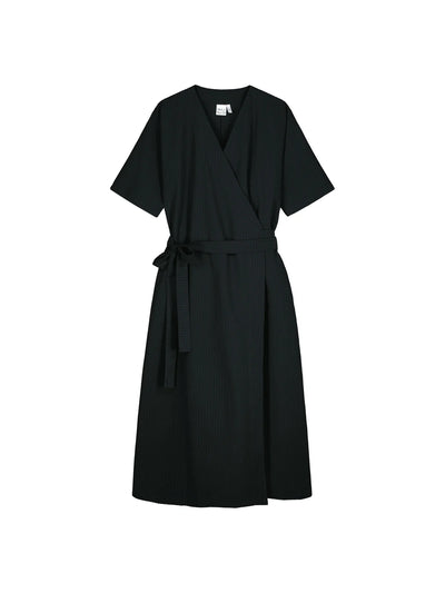 Seersucker Wrap Dress, Black
