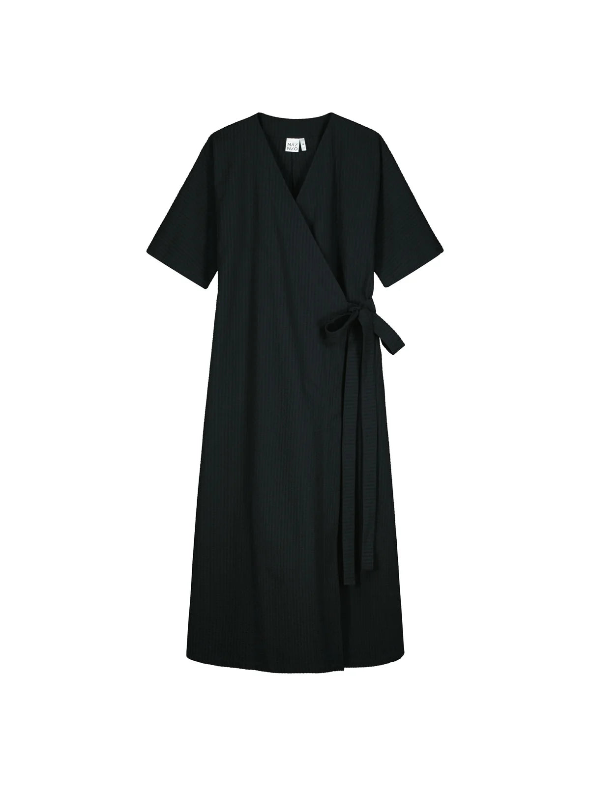 Seersucker Wrap Dress, Black
