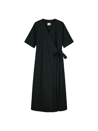Seersucker Wrap Dress, Black
