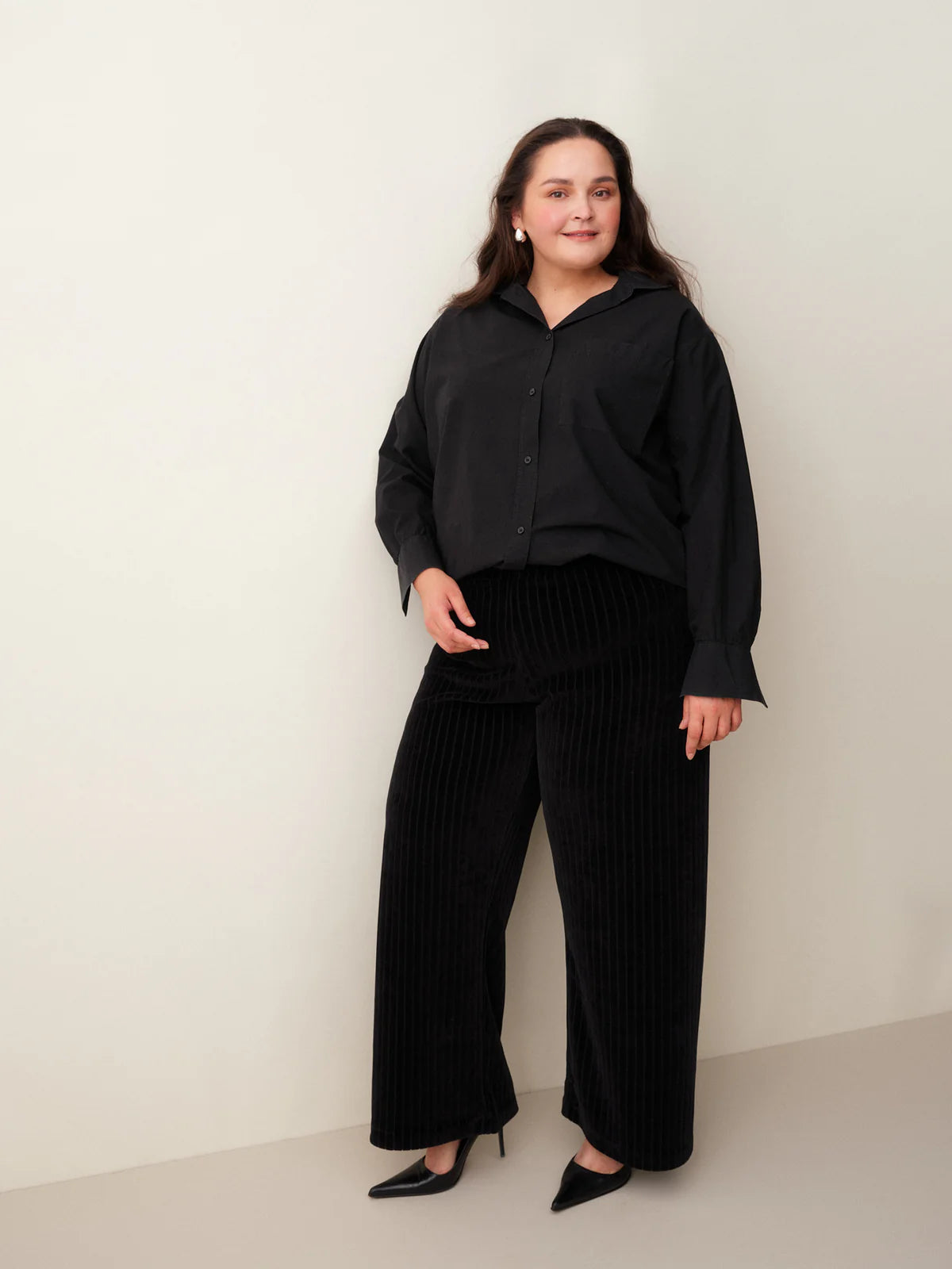 Velour Rib Pants, Black