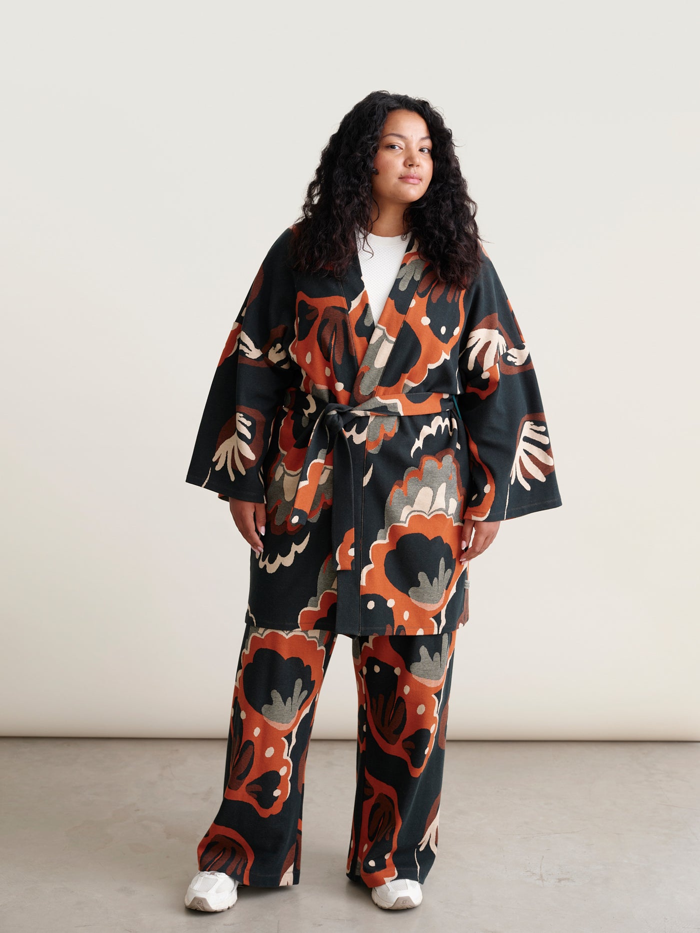 Seashell Jacquard Kimono Jacket With Belt