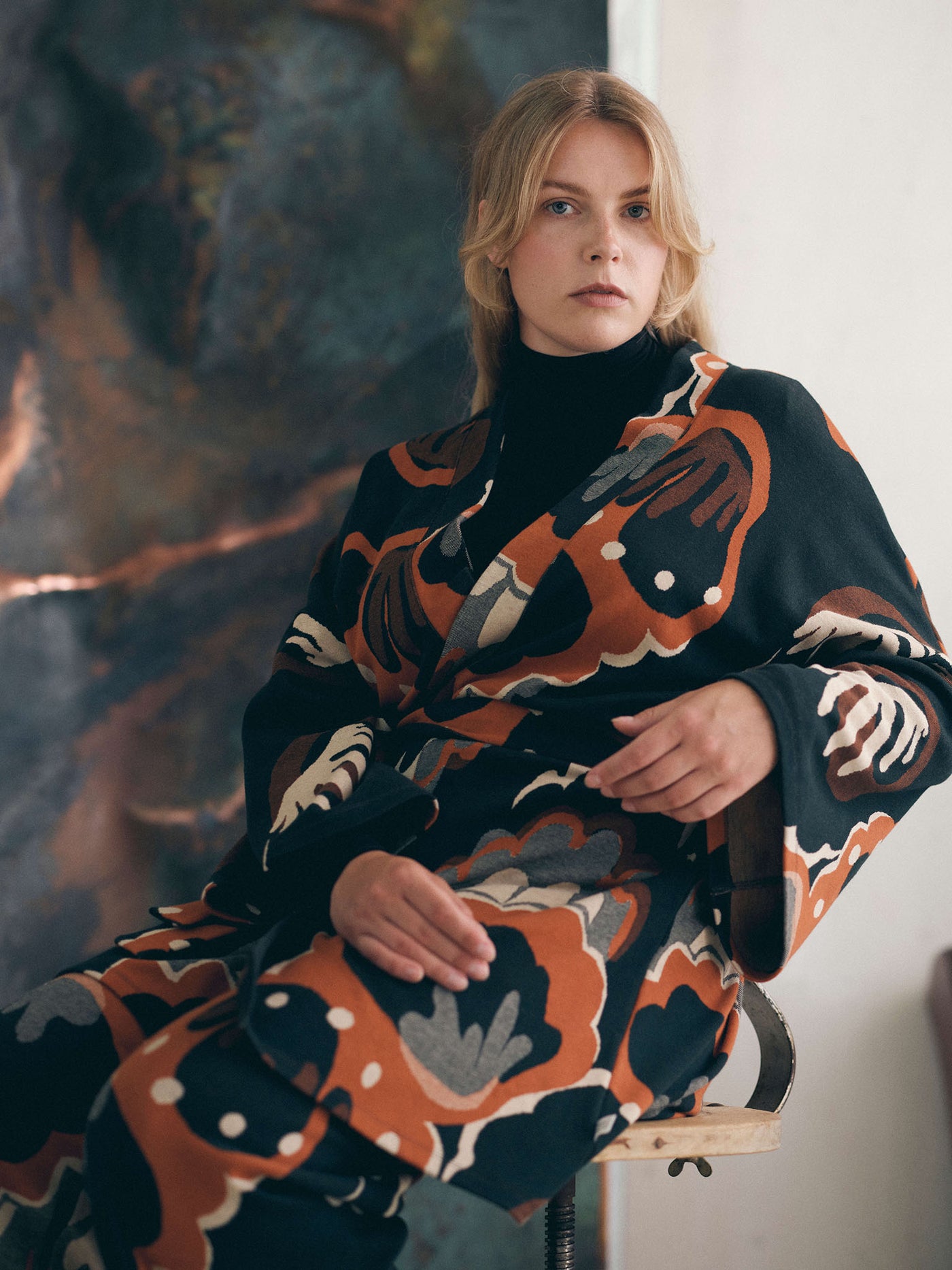 Seashell Jacquard Kimono Jacket With Belt