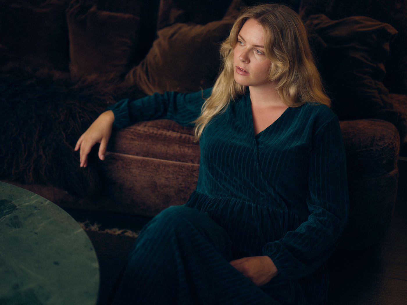 Velour Rib Dress, Dark Sea