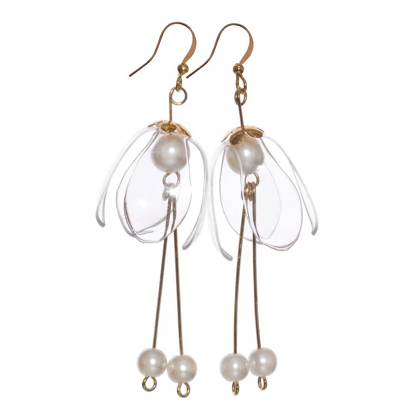 Clear Lily Double-Drop Earrings, Gold