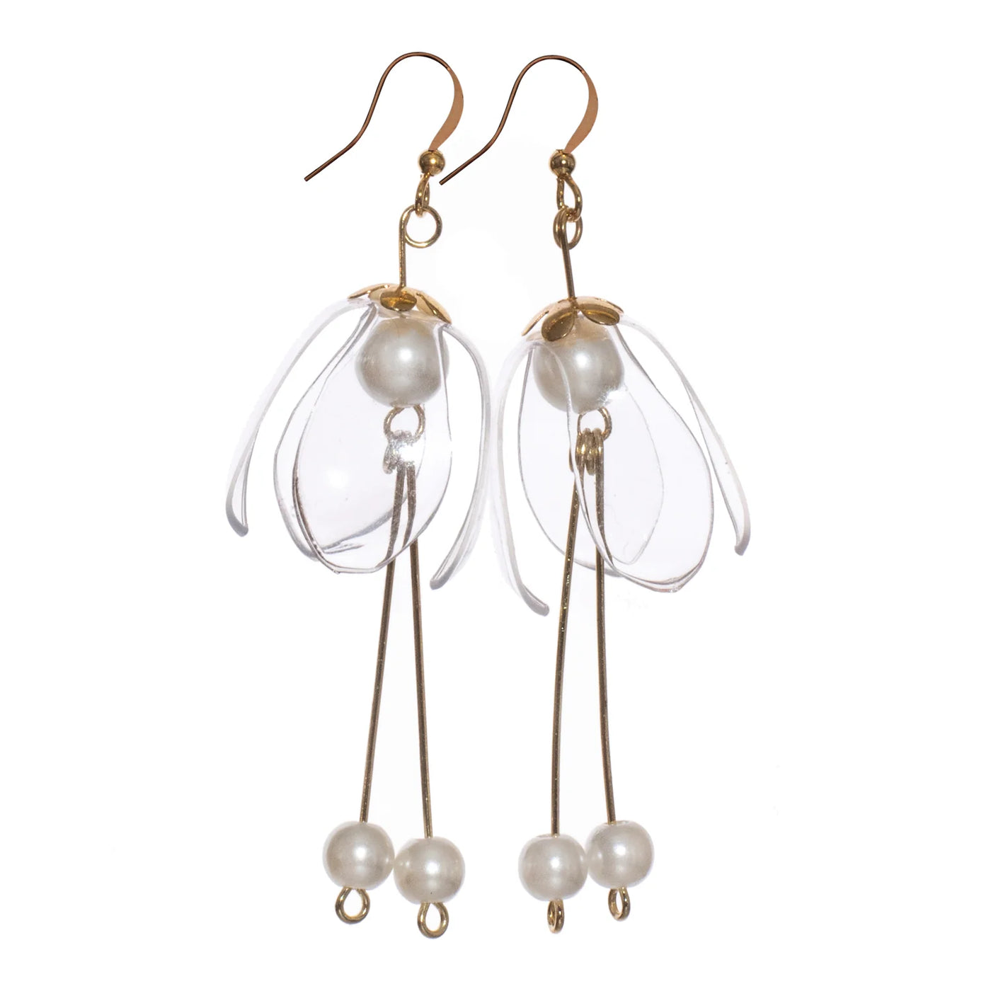 Upcycled Clear Lily Double-Drop Earrings, Gold