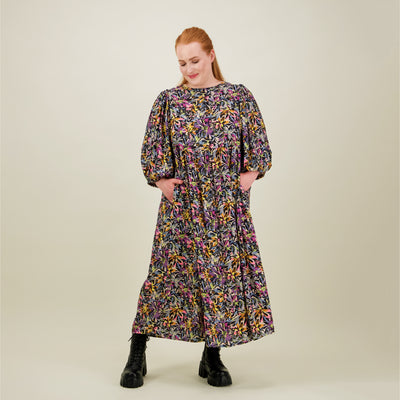 Fantasy Volume Sleeve Midi Dress, Multicolor