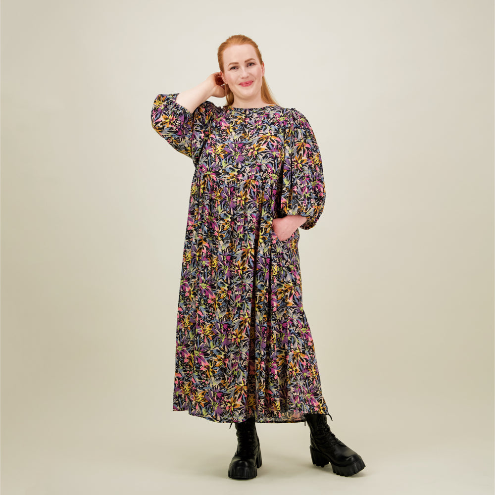 Fantasy Volume Sleeve Midi Dress, Multicolor
