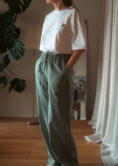 Striped Straight Pants, Green