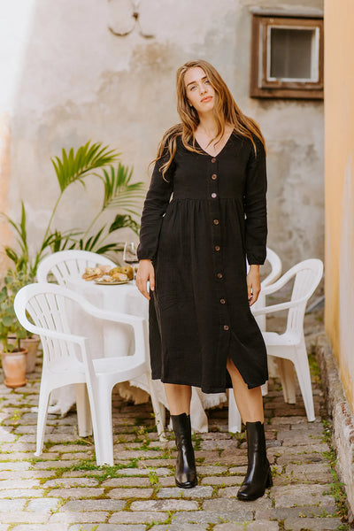 Button Dress, Black