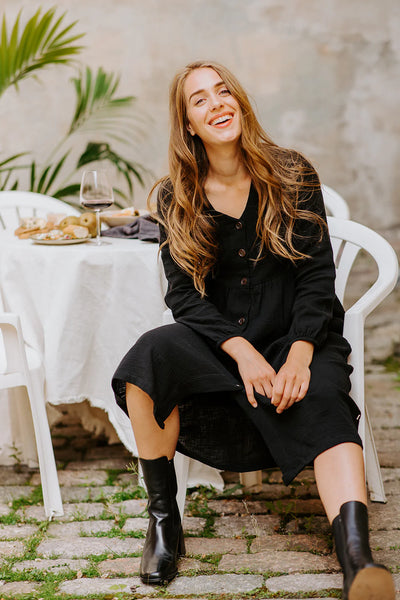 Button Dress, Black