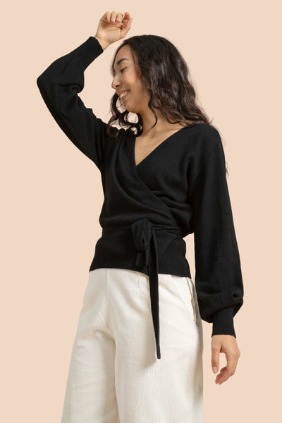 Wool Wrap Cardigan, Black