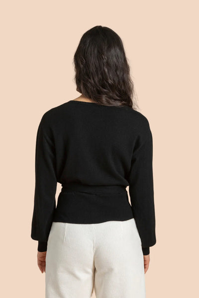 Wool Wrap Cardigan, Black