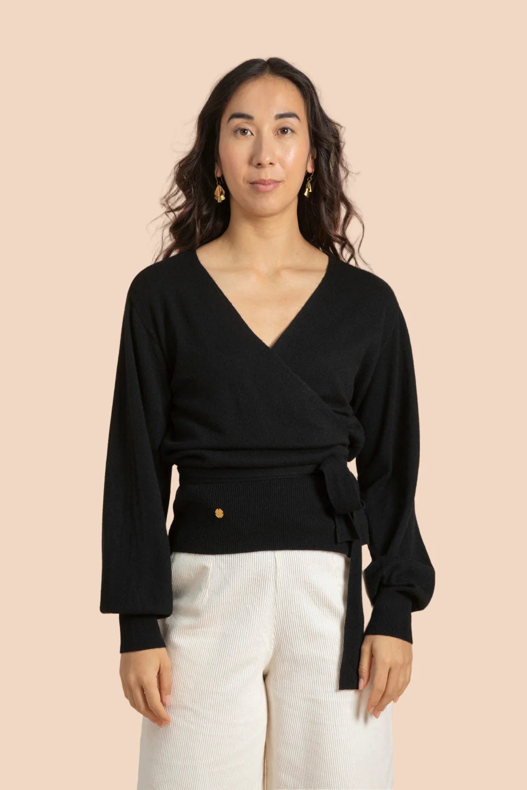 Wool Wrap Cardigan, Black