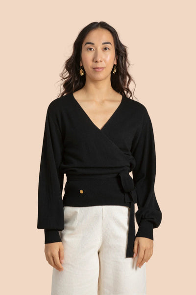 Wool Wrap Cardigan, Black