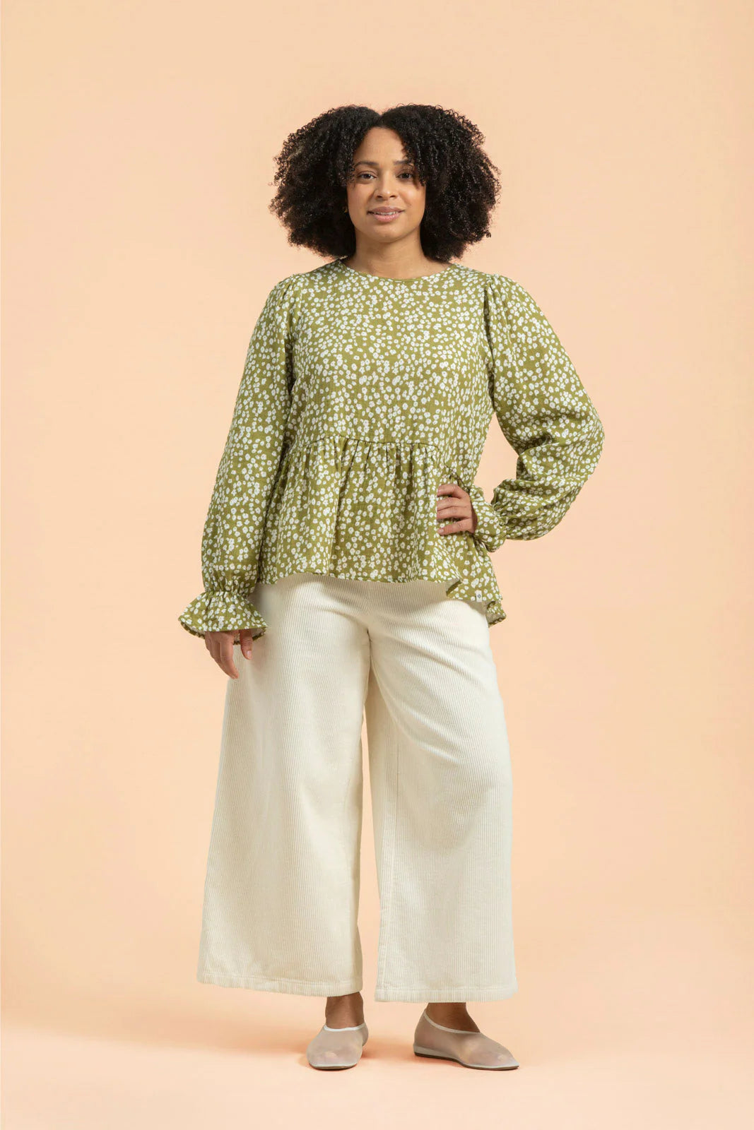 Flounce Blouse, Flora Olive