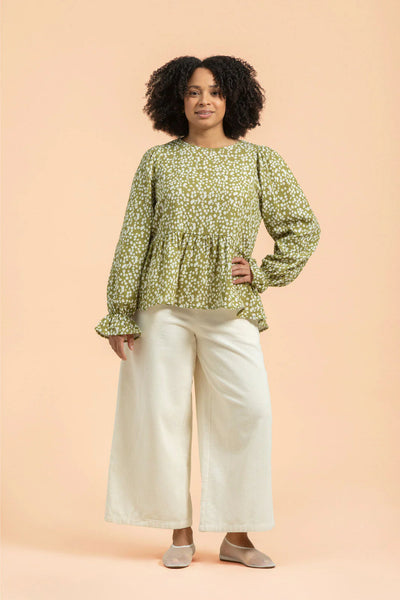 Flounce Blouse, Flora Olive