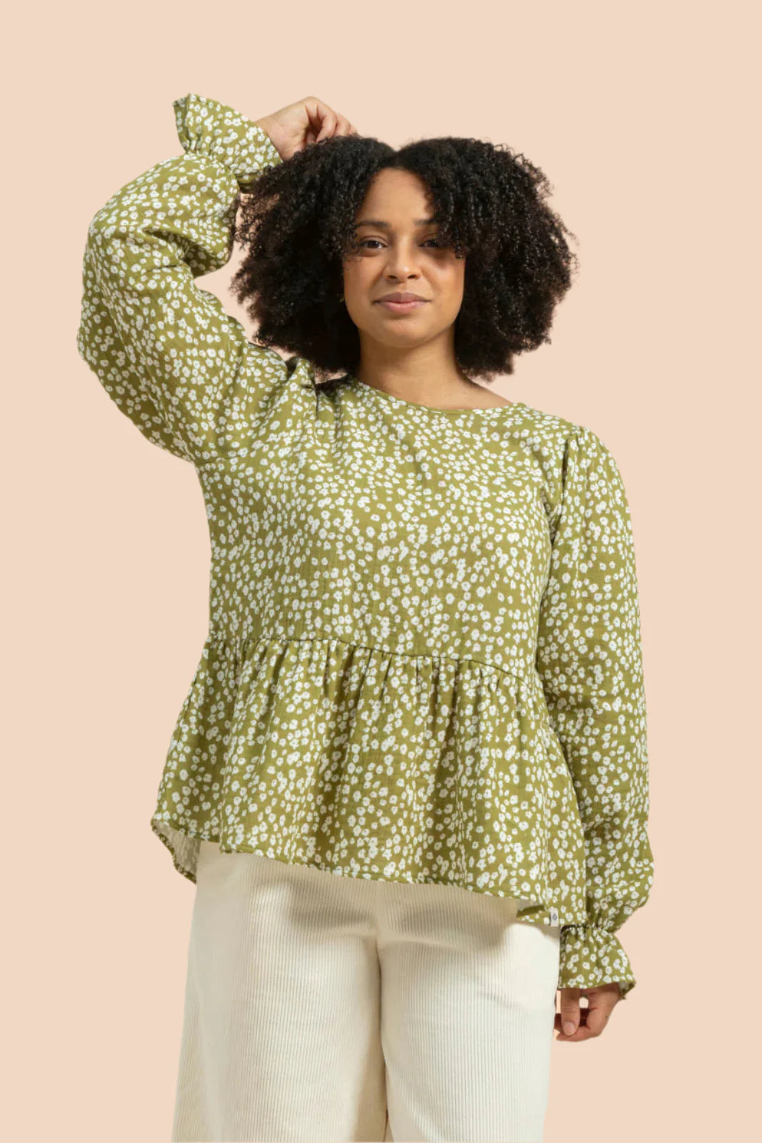 Flounce Blouse, Flora Olive