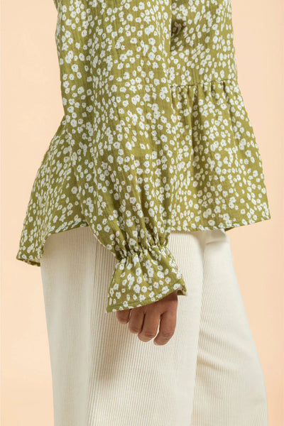 Flounce Blouse, Flora Olive