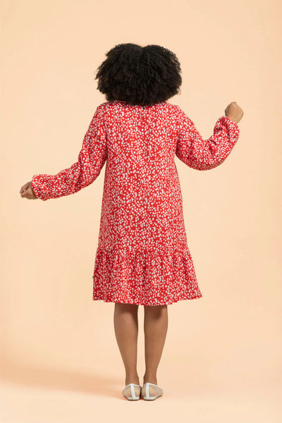 Ruffle Button Dress, Flora Red