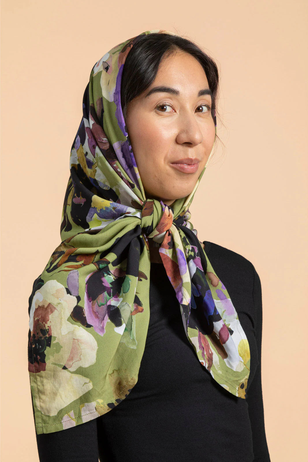 Square Scarf Large, Olive Anemone