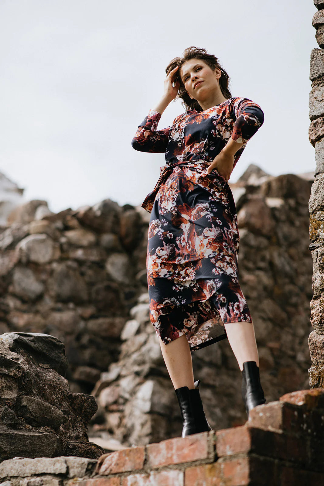 Midi Belted Dress, Cobalt Rose