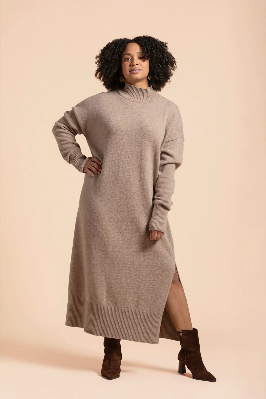 Wool Midi Dress, Taupe
