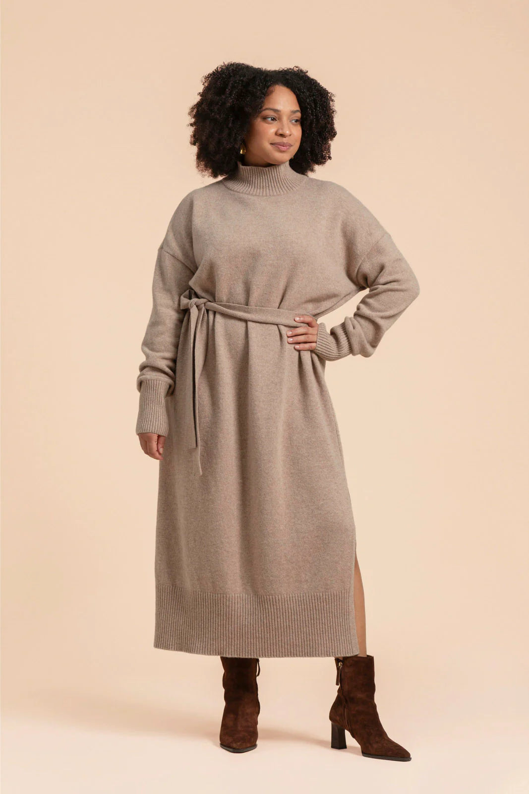 Wool Midi Dress, Taupe