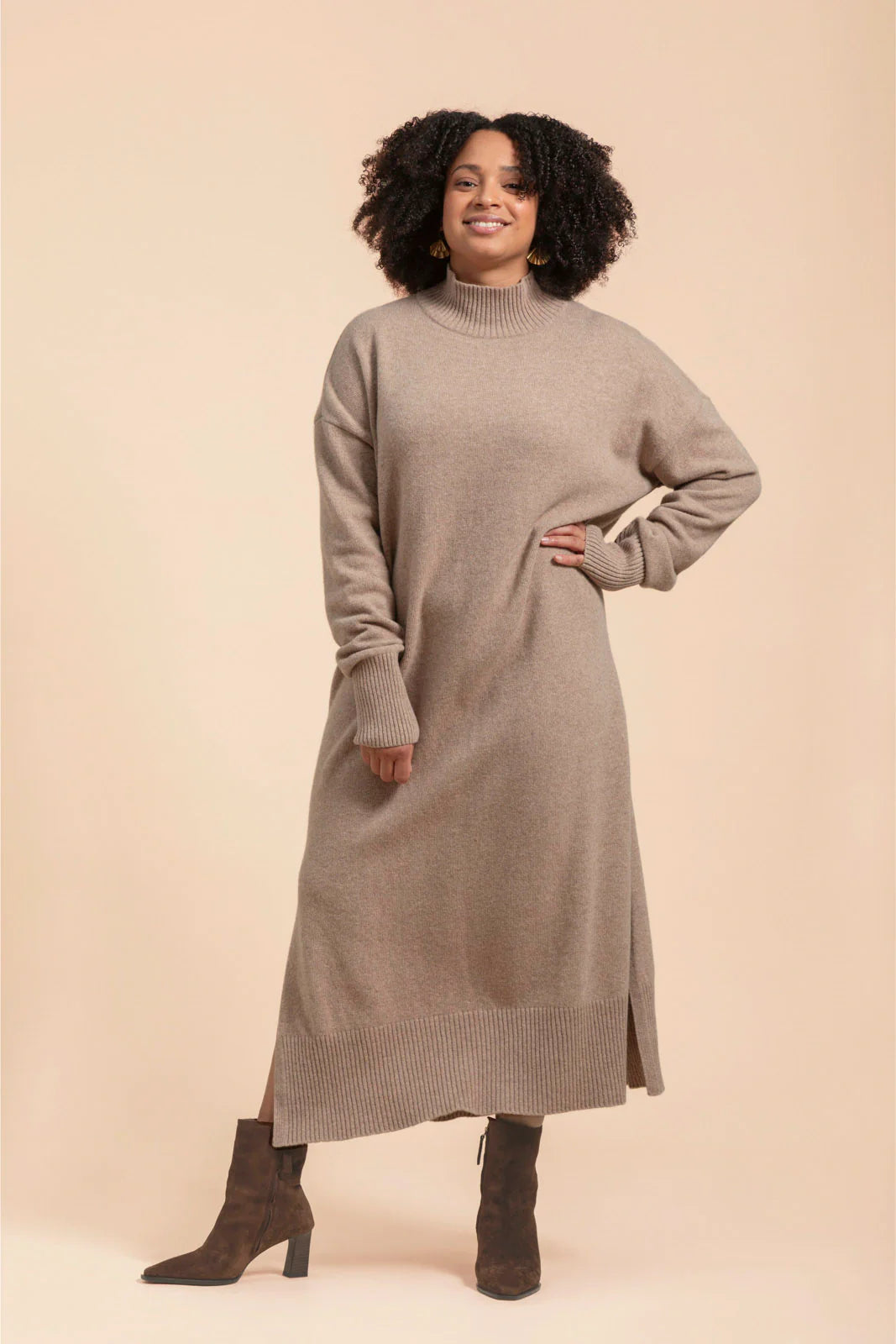Wool Midi Dress, Taupe