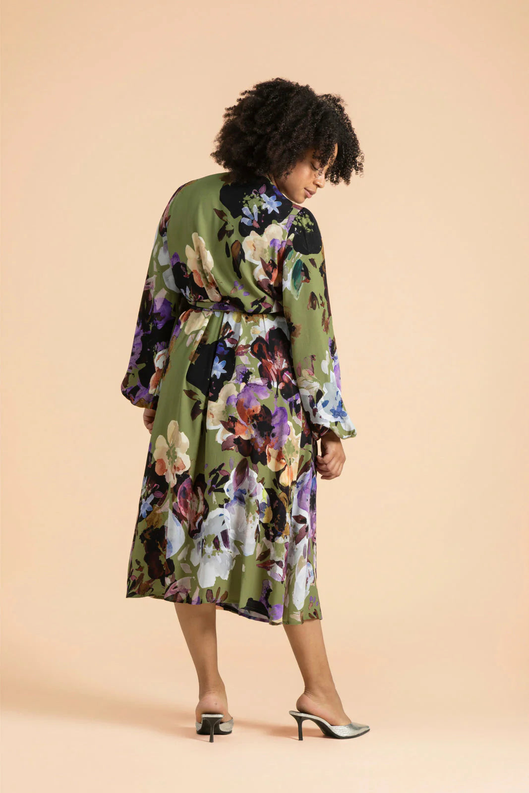 Wrap Midi Dress, Olive Anemone