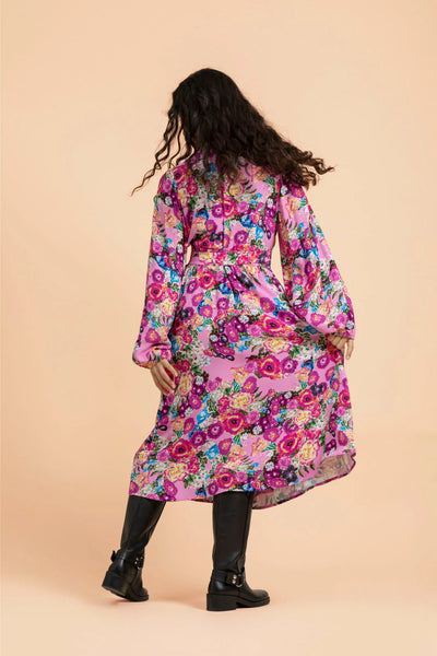 Wrap Midi Dress, Pink Marigold