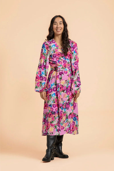 Wrap Midi Dress, Pink Marigold