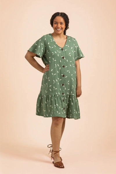 Frill Button Dress, Sage Wind