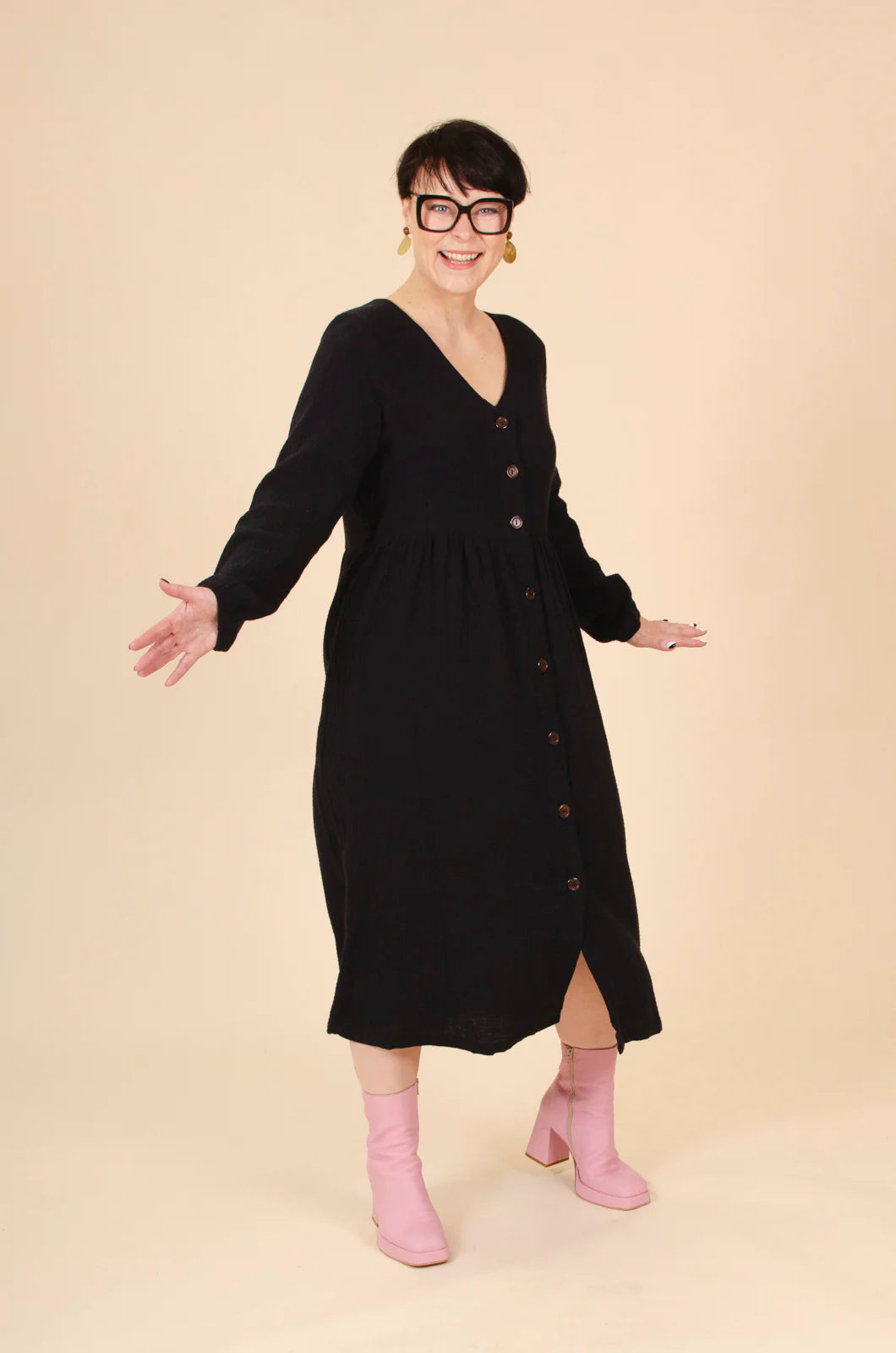 Button Dress, Black