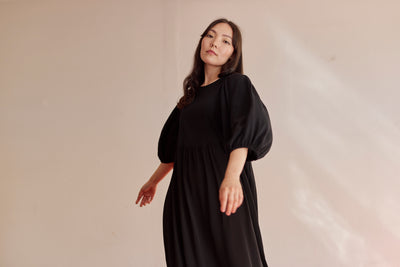 Volume Sleeve Midi Dress, Licorice