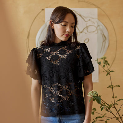 Frill Lace Top, Licorice