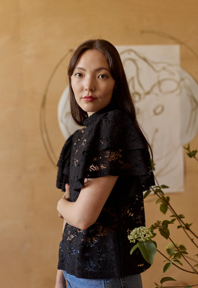 Frill Lace Top, Licorice