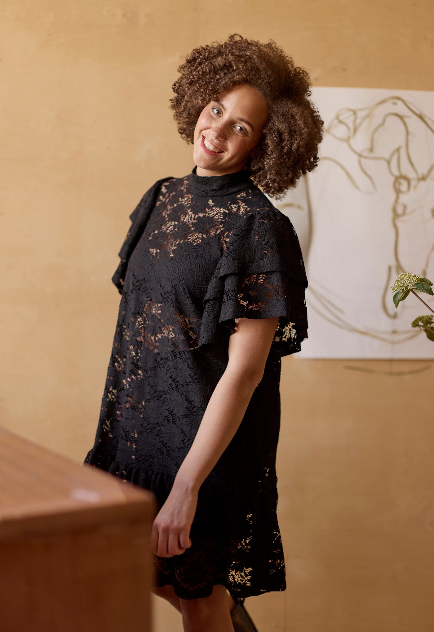 Frill Lace Dress, Licorice