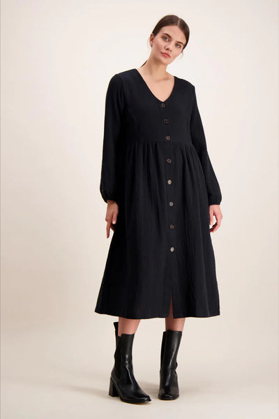 Button Dress, Black