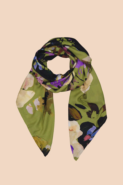 Square Scarf Large, Olive Anemone